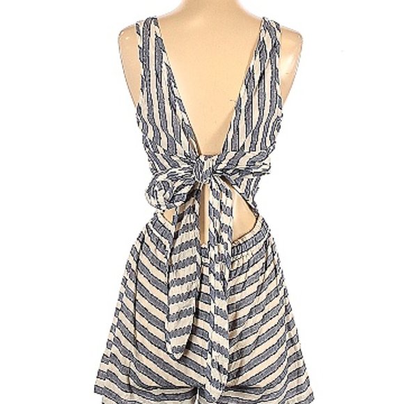 Madewell Striped Romper with Tie Back - Picture 4 of 13